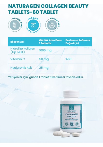 Collagen Hidrolize Type 1&3 Hyaluronic Acid&Vitamin C - 60'Lı Tablet