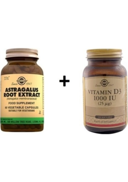 Astragalus Root Extract 60 Kapsül+ Vitamin D3 1000 Iu 100 Kapsül