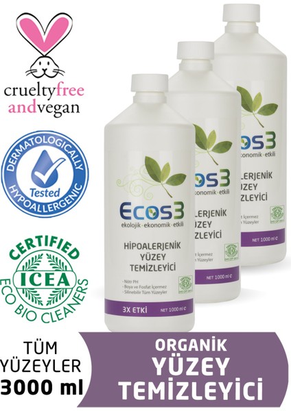 Organik Hipoalerjenik Yüzey Temizleyici 1000 ml x 3'lü Set