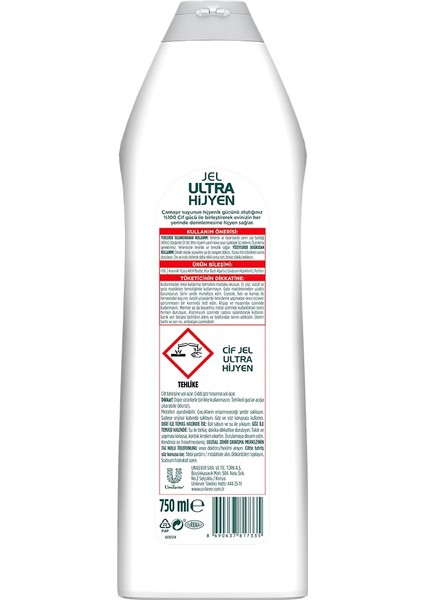 Jel Ultra Hijyen Tüm Yüzeyler Için Çamaşır Suyu Katkılı 750 mlx3