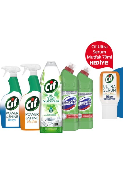 - Domestos Temizlik Paketi + Ultra Serum Mutfak Konsantre 70 ml Hediye!