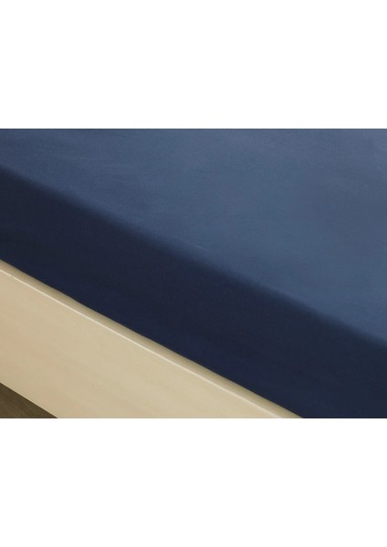 Düz Pamuklu Tek Kişilik Plus Lastikli Çarşaf 120 x 200 cm Gece Mavisi