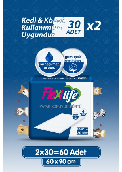 Kedi Köpek Çiş Pedi 60X90 30 Lu 2 Paket