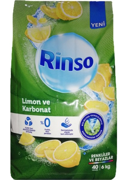 'limon ve Karbonat Renkliler ve Beyazlar Için Toz Çamaşır Deterjanı 6 kg x 2 Adet