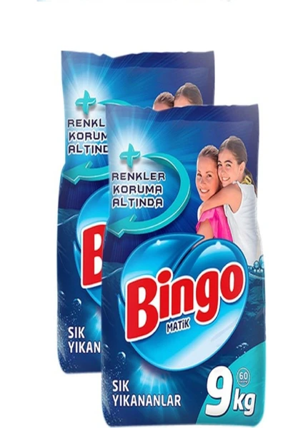 Renkli Beyaz Toz Çamaşır Deterjanı Bingo 9 kg 2 Adet