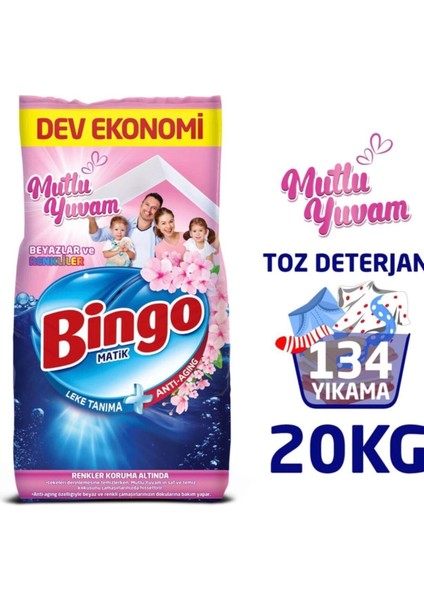 Matik 10 kg Mutlu Yuvam Renkliler ve Beyazlar Toz Çamaşır Deterjanı Ekonomi Paketi 2'li Toz