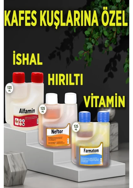 3lü Set Kuşlar Için Farmatom Vitamin Alfamin Ishal Neftor Hırıltı Seti (125 Ml)