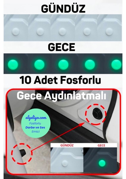10 Adet Fosforlu Araba Kapı Ses Gürültü Önleyici Conta Kaput Bagaj Darbe Emici Ses Yalıtım Izolasyon