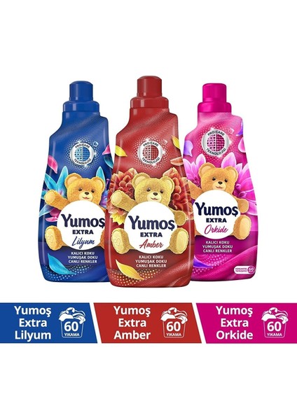 Yeni Extra Konsantre Çamaşır Yumuşatıcısı Amber 1440 ml + Lilyum 1440 ml + Orkide 1440 ml