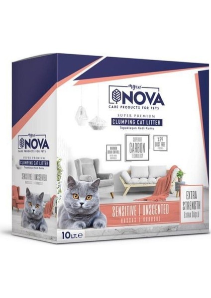 Nova Extra Güçlü ( Hassas Kokusuz) Premium Kedi Kumu 10LT