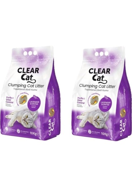 Clearcat Lavanta Kokulu Bentonite Doğal Topaklaşan Kedi Kumu 10 Lt x 2 Adet