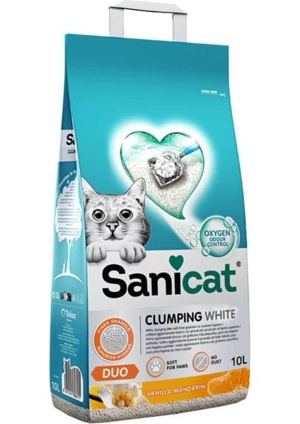 Duo White Vanilya Mandalin Kokulu Topaklanan Kedi Kumu 10 Litre