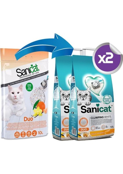 Duo Vanilya ve Mandalin Kokulu Doğal Kedi Kumu 2X10LT