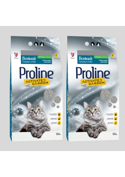 Pro Line Aktif Karbonlu Topaklaşan Kedi Kumu 10LT 2ADET Ege'nin Incisi Maskot