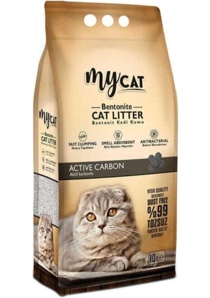 Aktif Karbonlu Topaklaşan Bentonit Kedi Kumu 10LT (Ince Taneli)