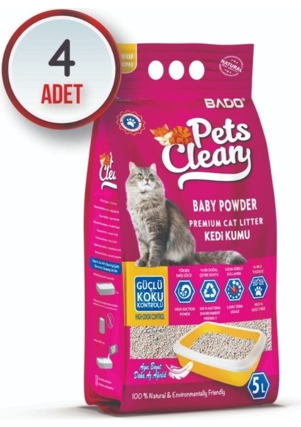 Premium Bebek Pudralı Kedi Kumu Ince 5 Lt*4 Adet Pets