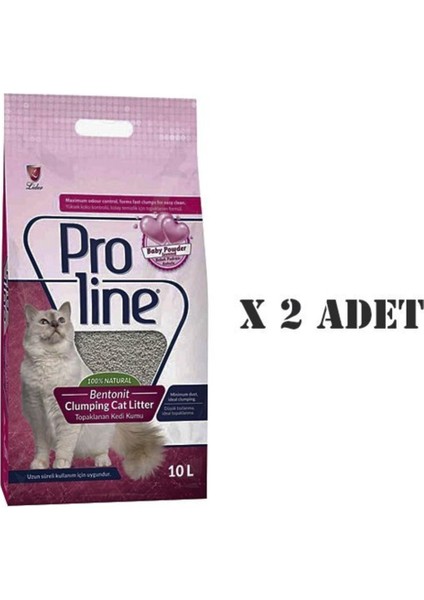 Pro Line Bebek Pudrası Kokulu Kalın Taneli Kedi Kumu 10 Lt x 2 Adet