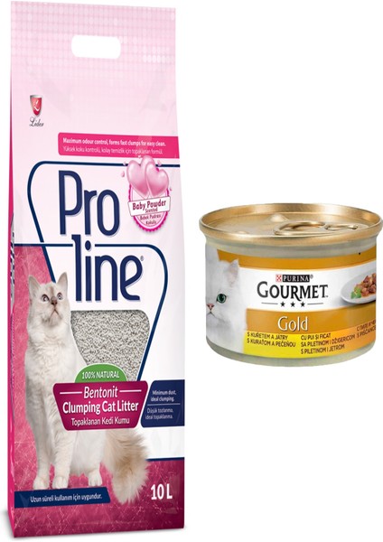 Pro Line Bebek Pudrası Kokulu Ince Taneli Kedi Kumu 10 Lt+Proplan Purina Yaş Mama