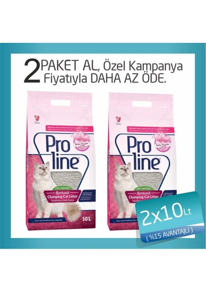 Bebek Pudralı Topaklanan Bentonit Kedi Kumu 2X10 Lt