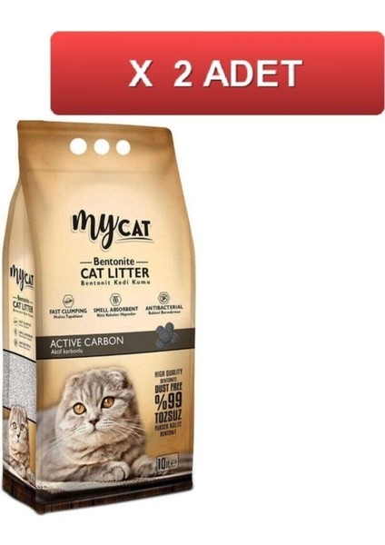 Aktif Karbonlu Bentonit Kedi Kumu Ince Taneli 10 Lt (2 Adet)