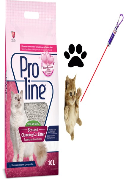Pro Line Bebek Pudrası Kokulu Ince Taneli Kedi Kumu 10 Lt+Kedi Lazer