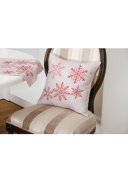 Kartanesi Baskılı Kumaş Beje Kırmızı Kırlent Kılıfı 45X45 cm İkili -1437