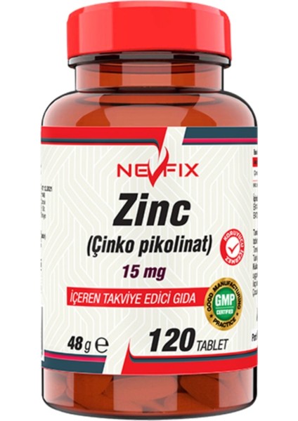Zinc Çinko Pikolinat 15 Mg 120 Tablet