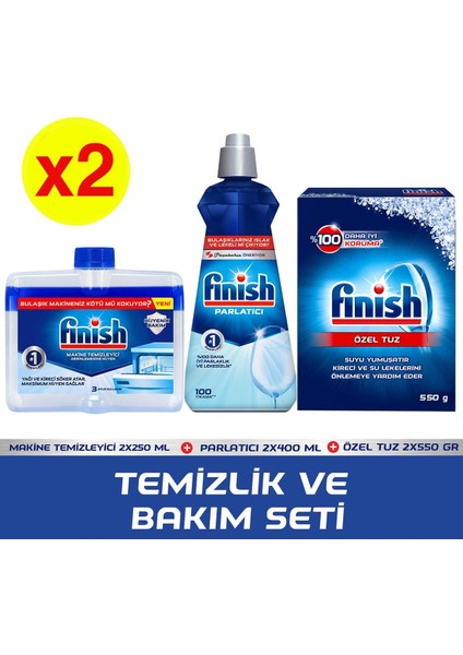 Temizlik ve Bakım Seti (Parlatıcı 400 Ml+Makine Temizleyici Sıvı 250 ml + Tuz 500 Gr) X2 Adet