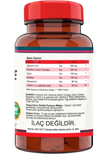 Coenzyme Q10 200 Mg Koenzim Resveratrol Q10 Karamuk 120 Tablet