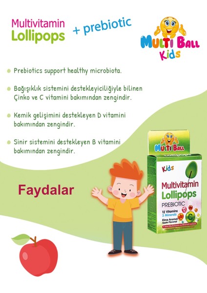 Kids Multivitamin Lollipop + Prebıotıc