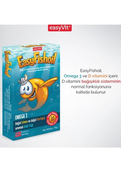 Easy Fishoil Çocuklar Için Omega-3 -Balık Yağı 30tablet X2adet