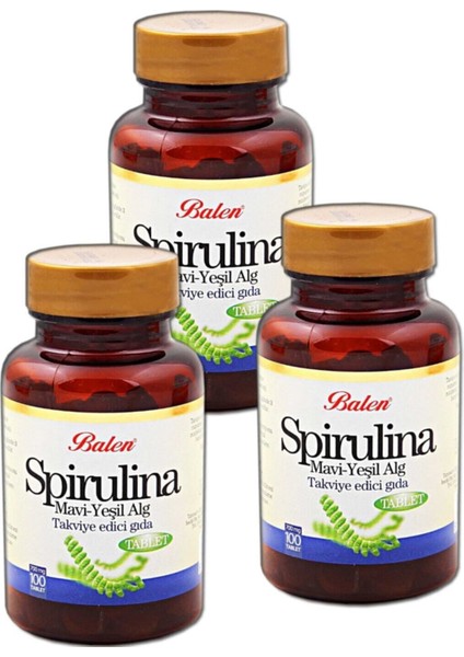 3 Adet Balen Spirulina Tablet 100 Adet 700 Mg Yosun Hapı