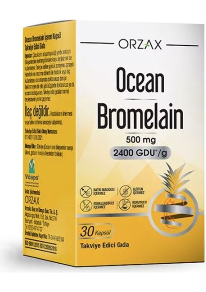 Ocean Orzax Bromelain 500 Mg Takviye Edici Gıda 30 Kapsül