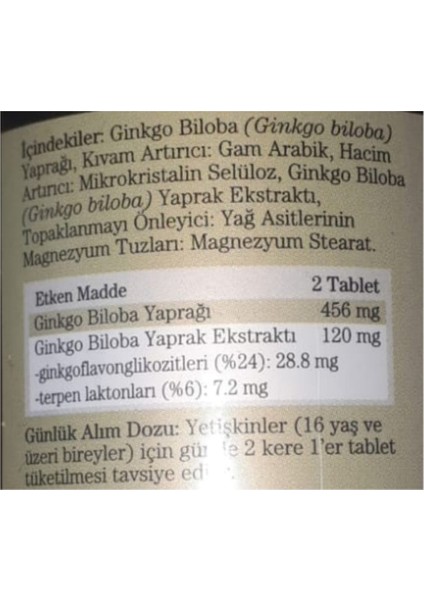 Ginkgo Biloba Tablet 600 Mg*60 Adet