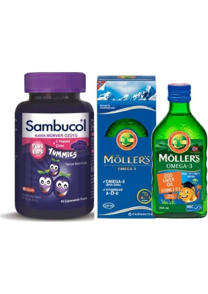 Plus Kids Yummies 60 Çiğneme Tableti+Möller's Omega-3 Balık Yağı Şurubu Tutti Frutti 250 M