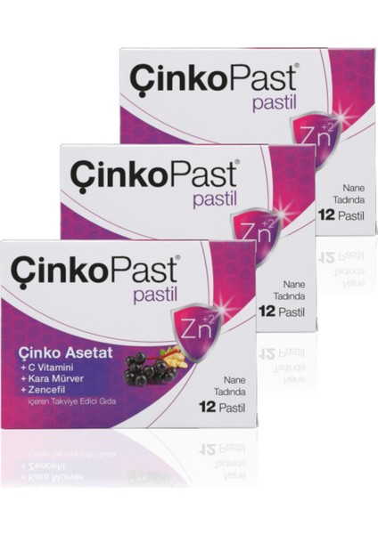 Zencefil & Karamürver Çinko Asetat Pastil 3'Lü Set 36 Adet