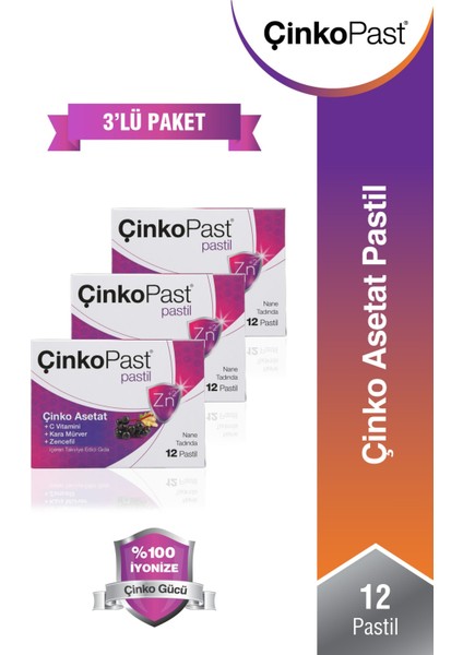 Zencefil & Karamürver Çinko Asetat Pastil 3'Lü Set 36 Adet