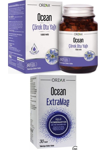 Ocean Çörek Otu Yağı 1000 Mg 60 Kapsül Ve Ocean Extramag Üçlü Kombinasyon 30 Tablet