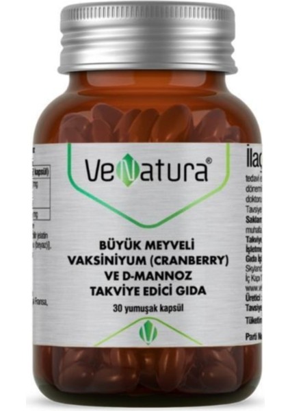 Büyük Meyveli Vaksiniyum(Cranberry) Ve D-Mannoz 30 Kapsül