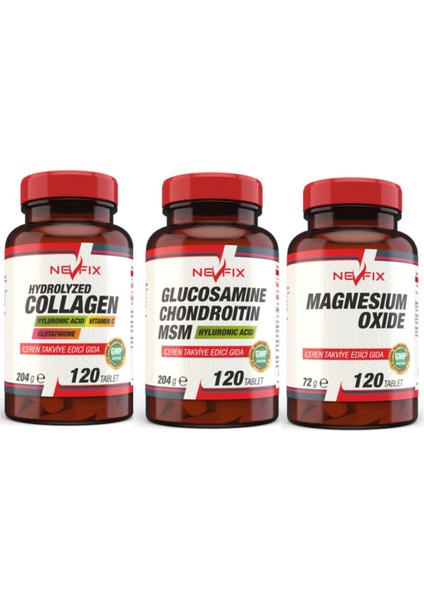 Magnezyum 250 Mg Collagen 1000 Mg Glucosamine 1500 Mg 3 Ürün 1'De