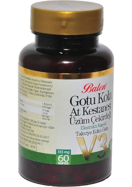 Gotu Kola At Kestanesi Üzüm Çekirdeği Ekstratı V3 60 Kapsül