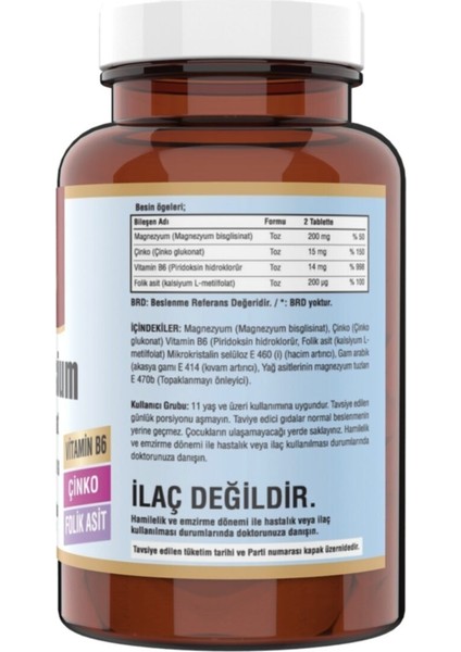 Zma 60 Tablet Magnesium Çinko Vitamin B6 Folic Acid