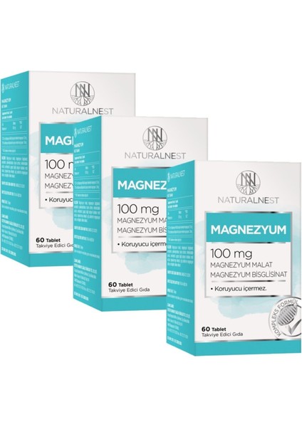 3 Kutu Magnezyum Takviye Edici Gıda 60 Tablet 100mg