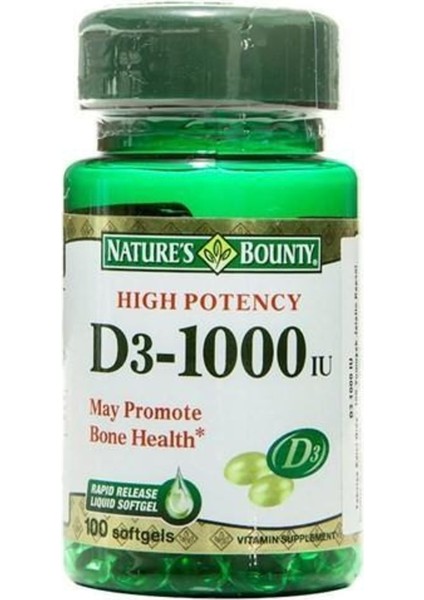 Vitamin D3 1000 Iu 100 Kapsül + Nature's Bounty Vitamin D3 1000 Iu 100 Softjel