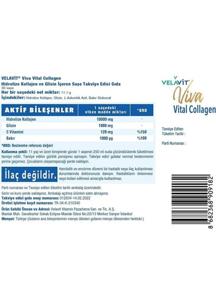 Viva Vital Collagen 30 Toz Saşe 10.000 Mg, Ekstra Glisinli Kollajen