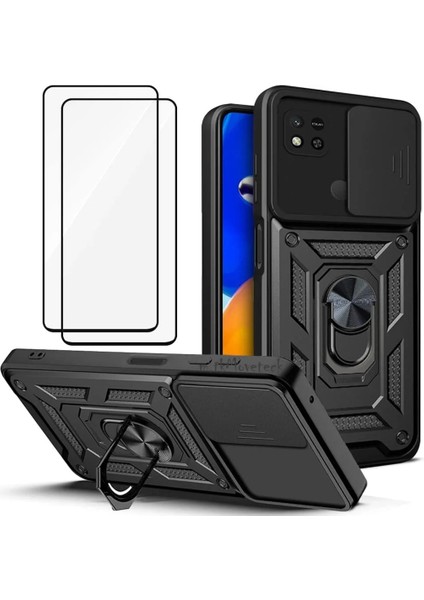 Xiaomi Redmi Poco C40 Uyumlu Kılıf Kamera Korumalı Sürgülü Armor Military Tank Zırh Kapak