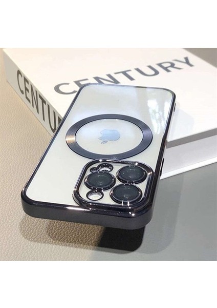 Apple Iphone 12 Pro Max Kılıf Kamera Lens Korumalı Logo Gösteren Halkalı Arkası Şeffaf Parlak Kenarlı
