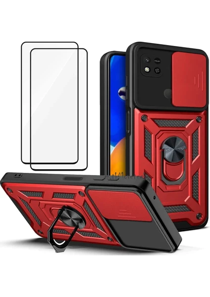 MTK Moveteck Xiaomi Redmi Poco C40 Uyumlu Kılıf Kamera Korumalı Sürgülü Armor Military Tank Zırh Kapak