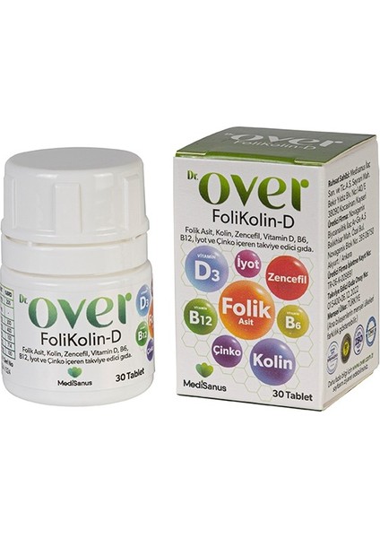 Dr. Over Folikolin-d Folik Asit, Kolin, Zencefil, Vitd, B6, B12, Iyot Ve Çinko Içeren Gıda Takviyesi