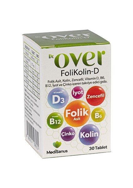 Dr. Over Folikolin-d Folik Asit, Kolin, Zencefil, Vitd, B6, B12, Iyot Ve Çinko Içeren Gıda Takviyesi